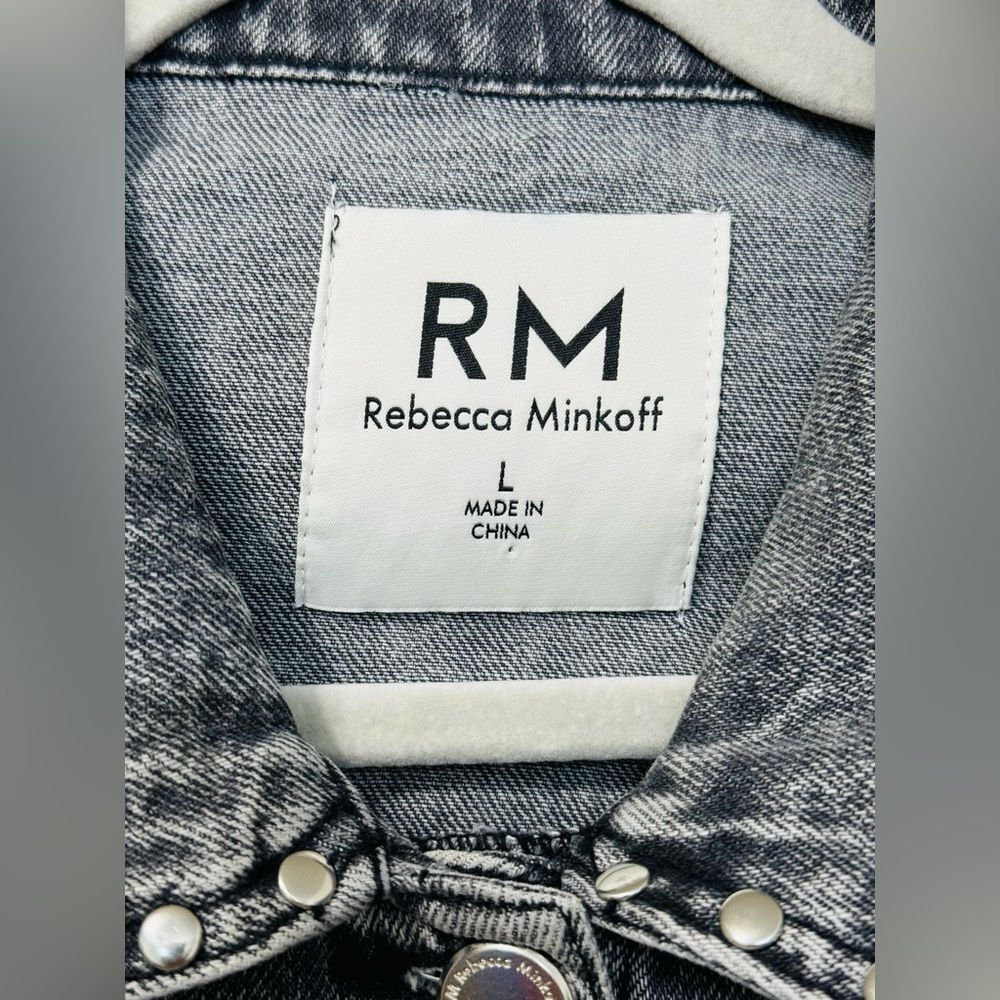 NWOT Rebecca Minkoff Studded Light Black Wash Denim Jean Jacket Women’s Sz L - Picture 10 of 16